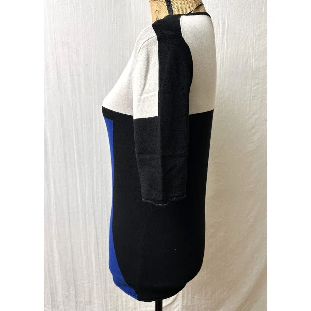 Apriori Escada Blue White Black Soft Knit Short Sleeve Sweater Top Sz 8